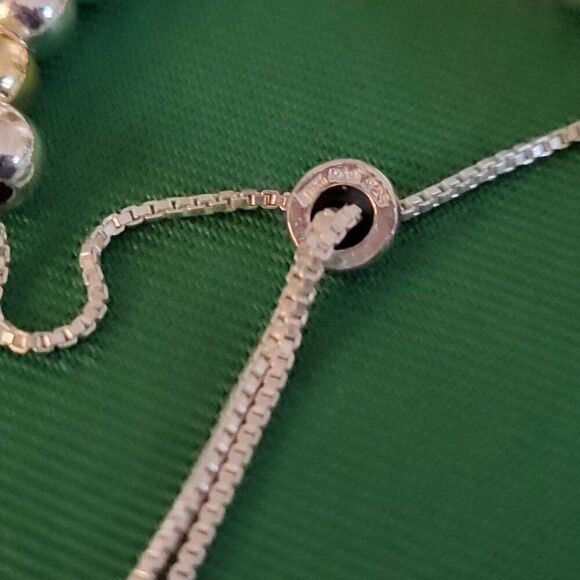 Jade, New, Sterling Silver, Stamped, Two-Tone, 6mm Bead Adjustable Bracelet - Picture 6 of 6